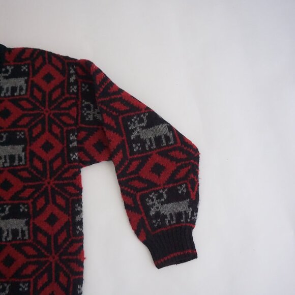 Nautica Red Black Wool Blend Moose Nordic Knit Sweater Men’s SM Winter Holiday - Picture 4 of 10